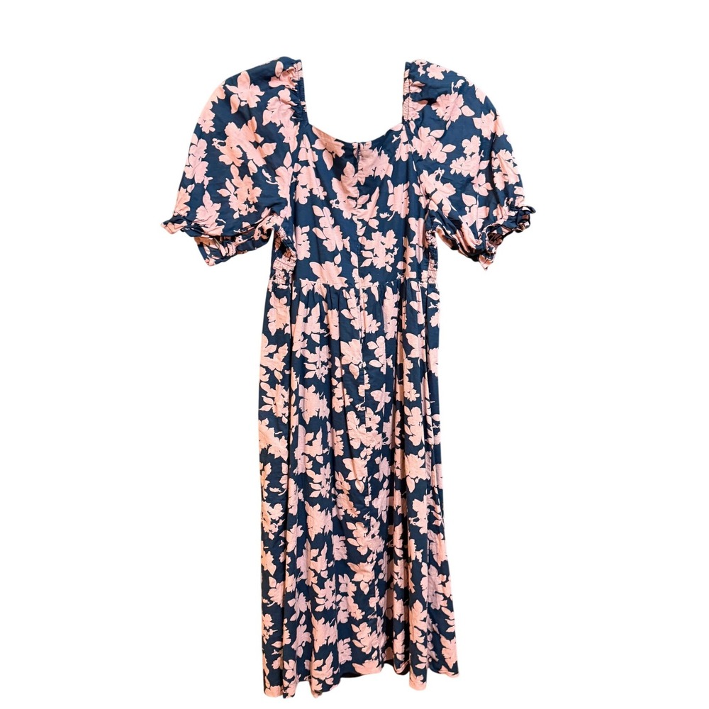 The Nines By Hatch Pink Floral Smocked Midi Dress‎ Puff Sleeve XS